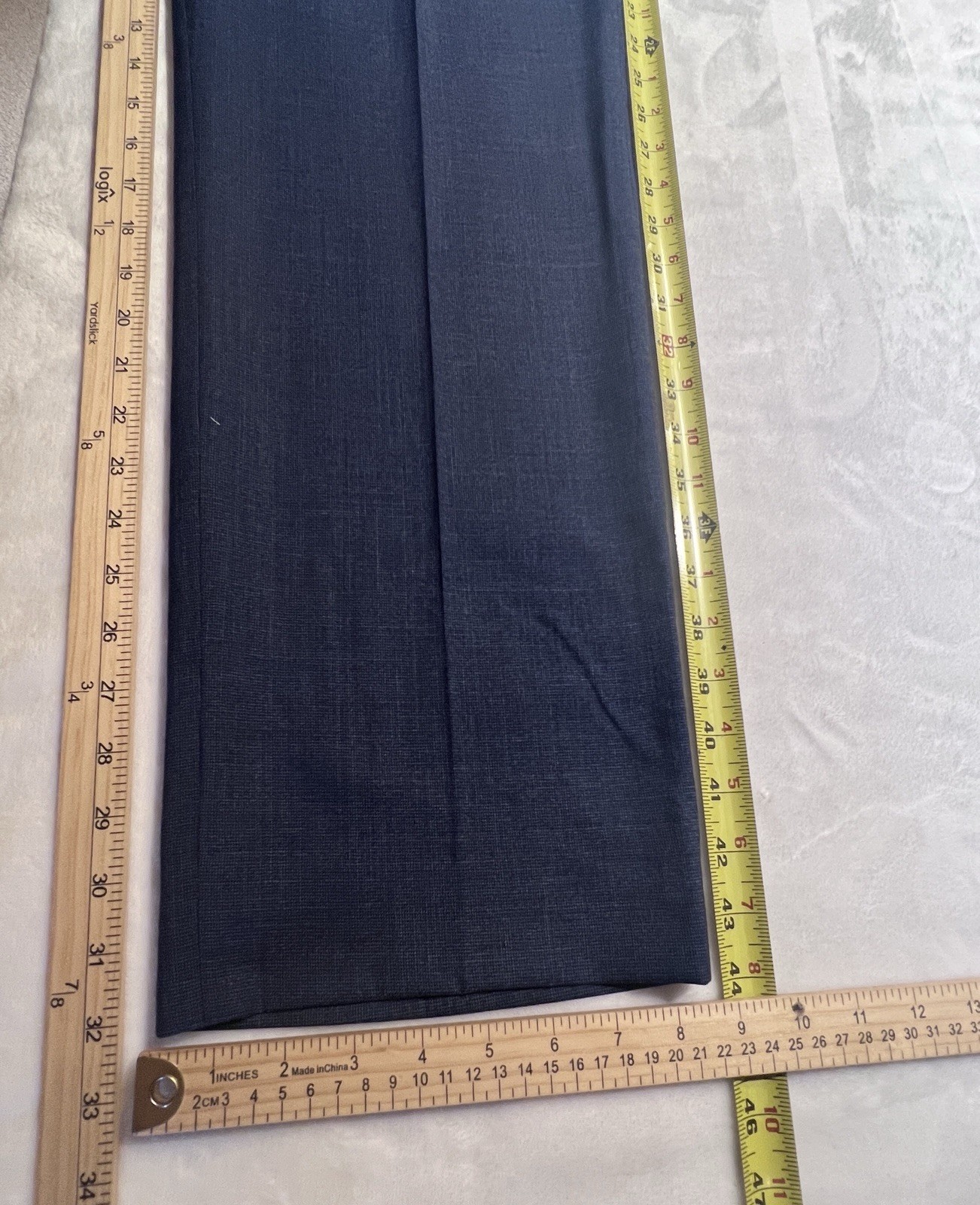 Hart Schaffner Marx New York 42L 36×32 Navy Blue Heathered Hopsack Suit