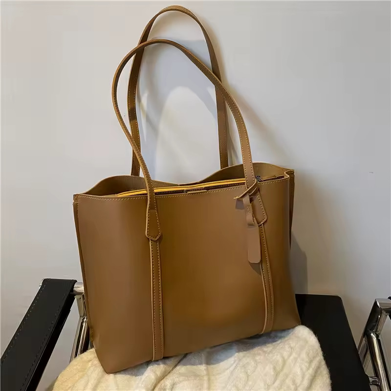 Minimalist Womens Casual Leather Tote Bag Large Capacity Shoulder Shopper Bag