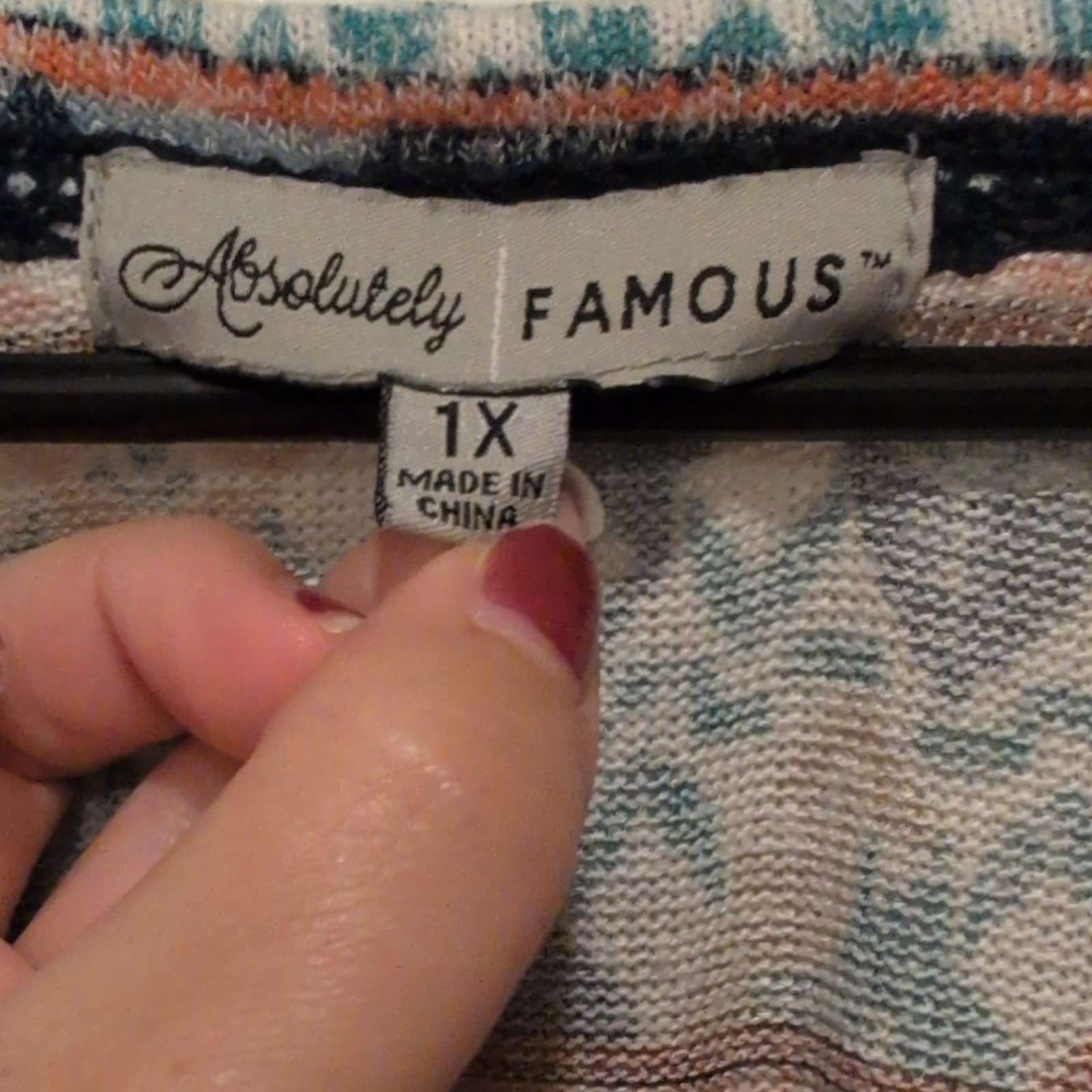 Absolutely Famous Women’s 1X Plus Multicolor Geometric Scoop Neck 3/4 Top