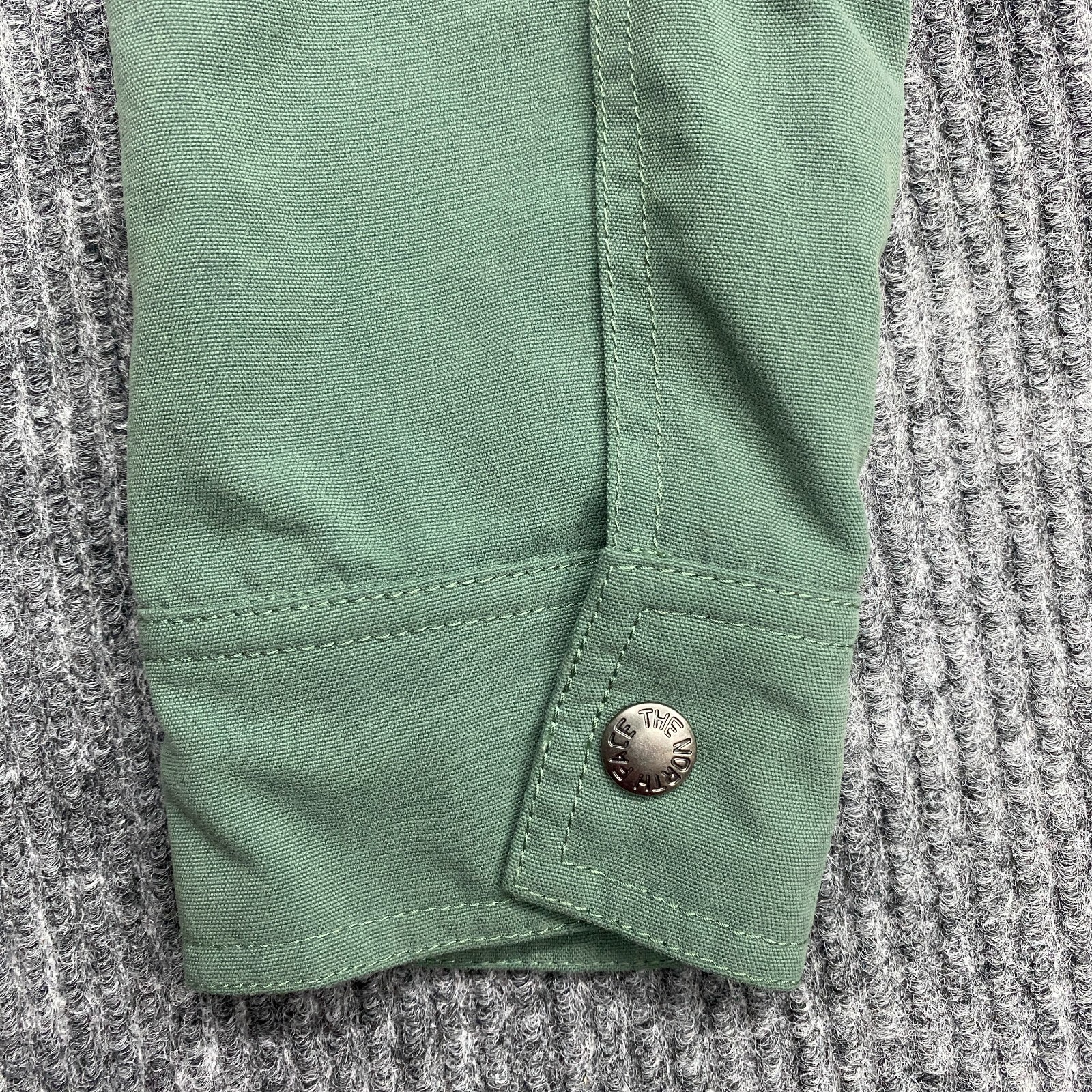 North Face Full Zip Button Snap Hooded Jacket Womens S Green Drawstrings Outdoor
