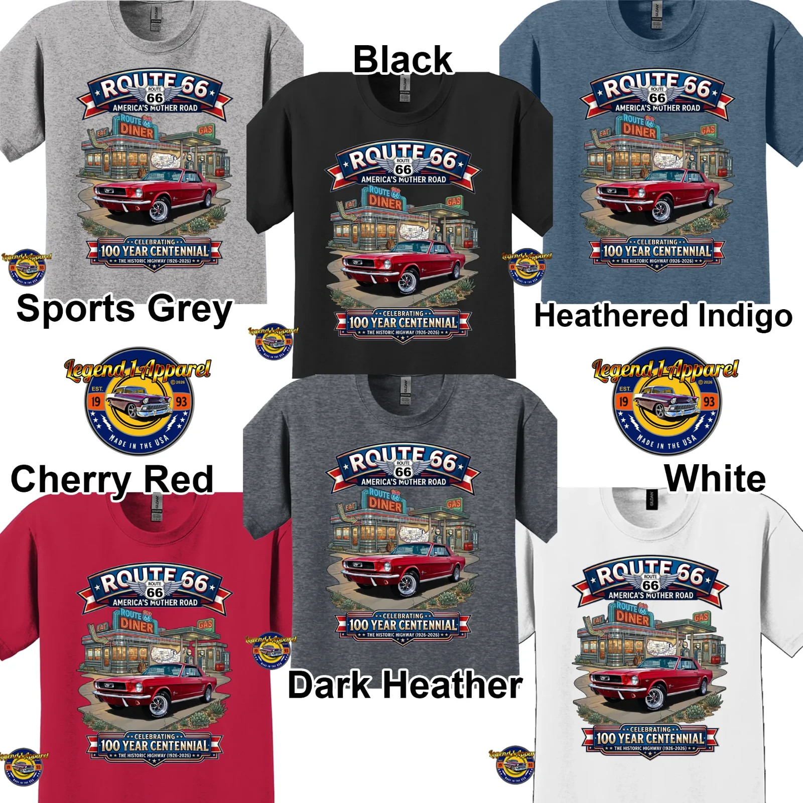 Route 66 100 Year Centennial, 1966 Mustang Hardtop Custom T-Shirt