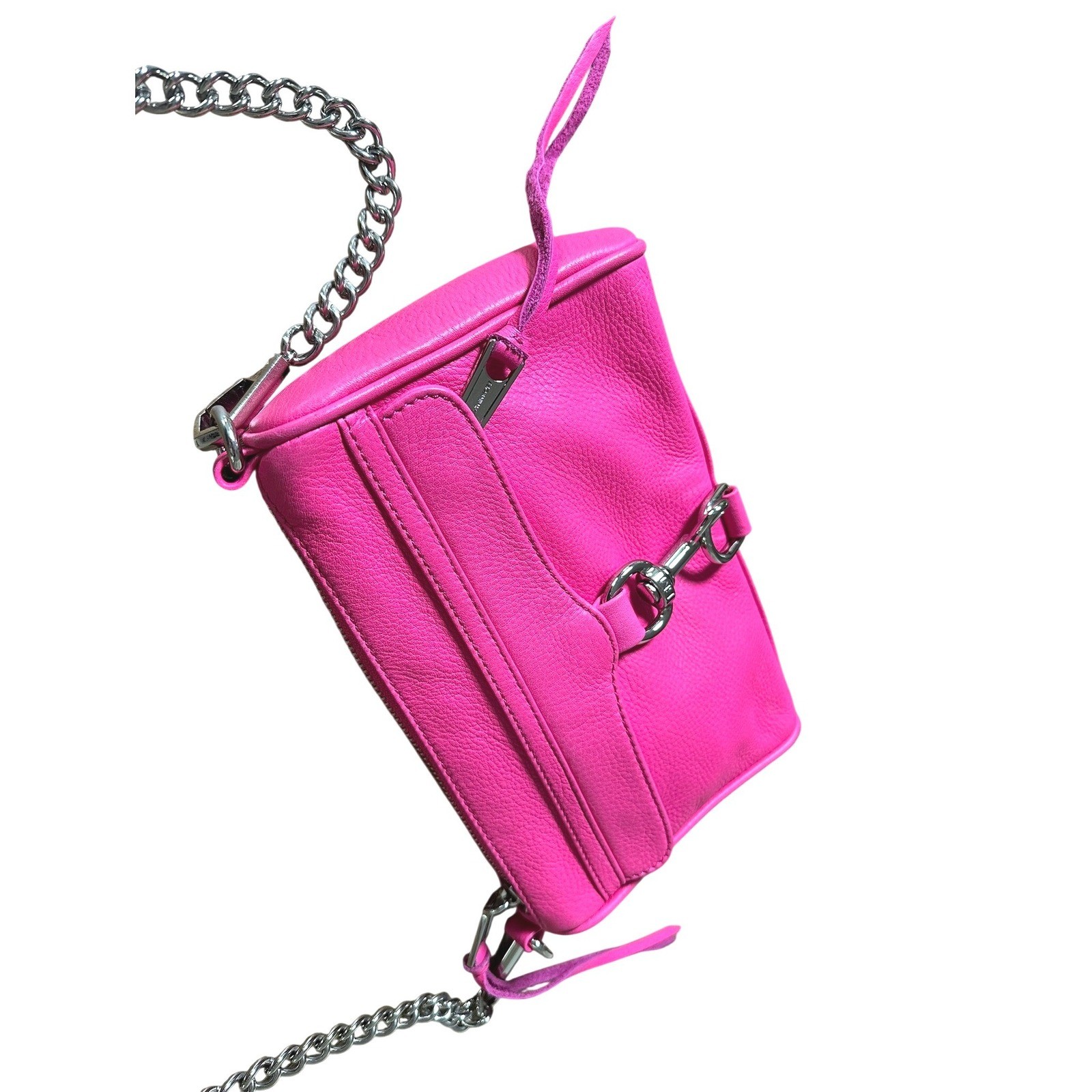 Rebecca Minkoff Mini MAC Crossbody HandBag Purse Neon Pink Leather Silver