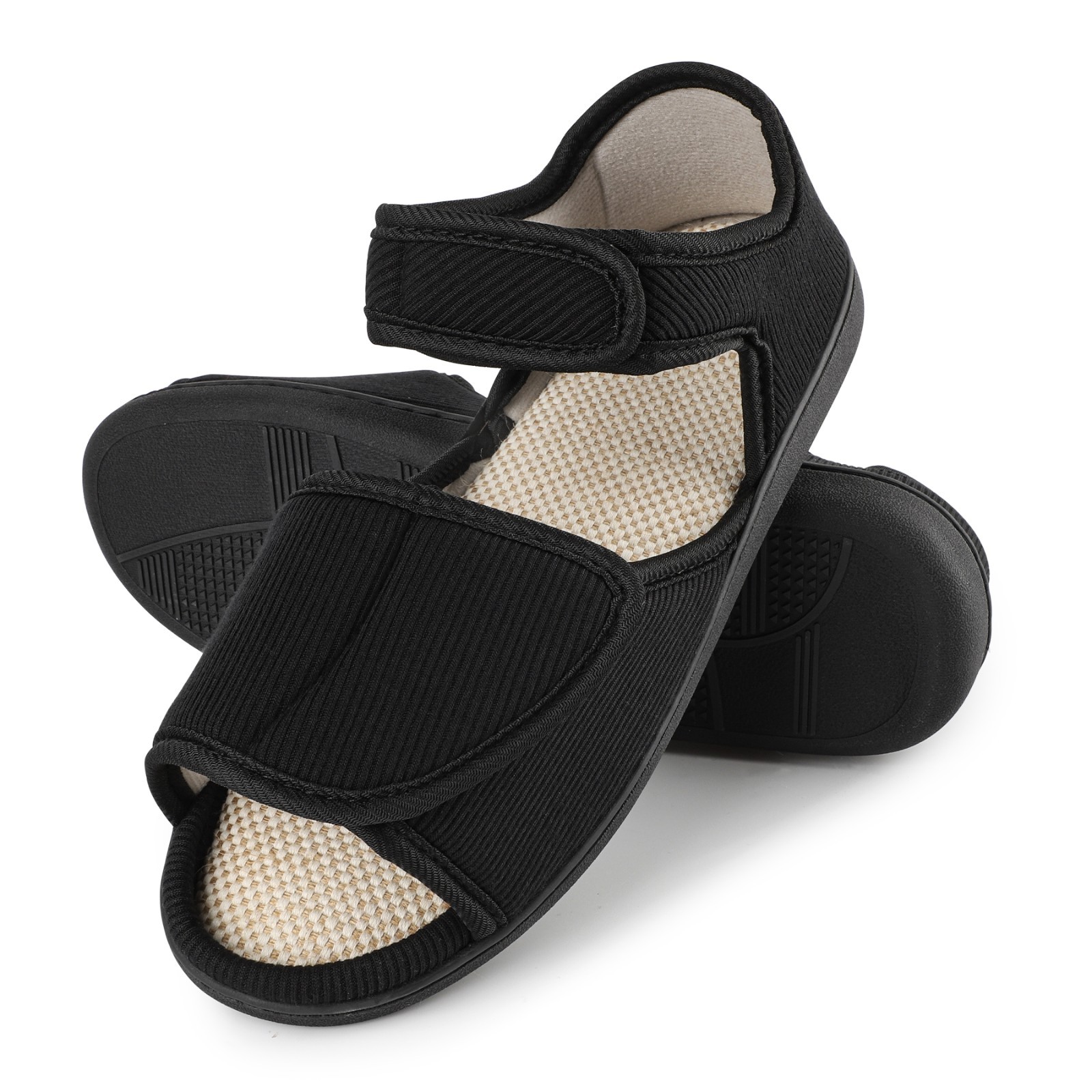 Men’s Breathable Diabetic Sandals, Wide Width Adjustable Hook & Loop Open Toe