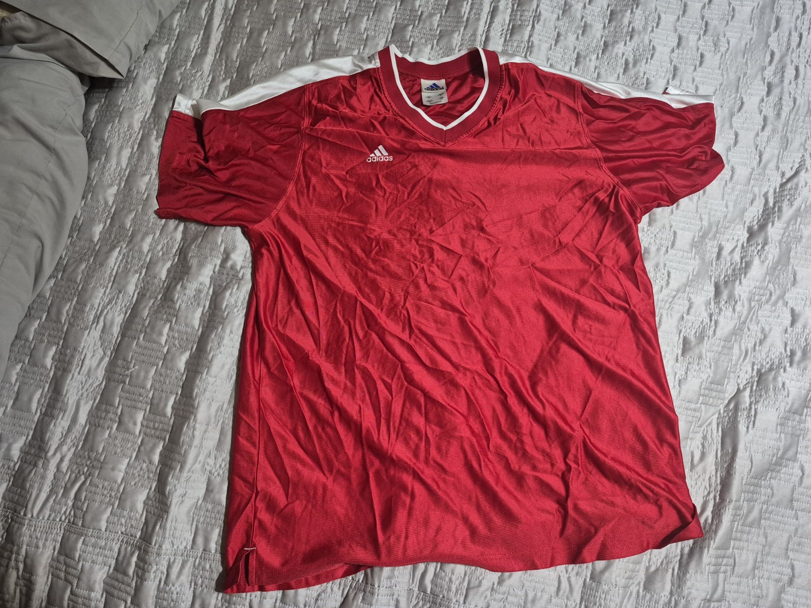 Vintage 90s Adidas Soccer Jersey Size XL Mens Red Shiny Silky Satin