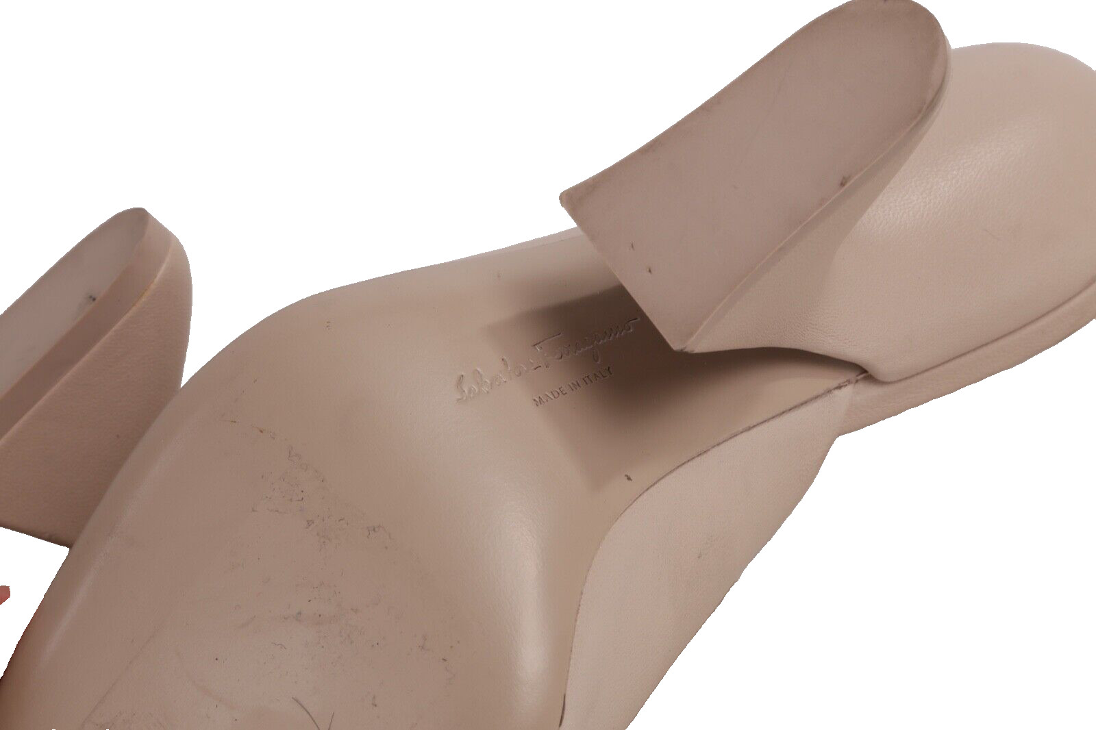 Salvatore Ferragamo Sansu Carrara Cream Leather F-Heel Pointed Toe Mules Shoes 6