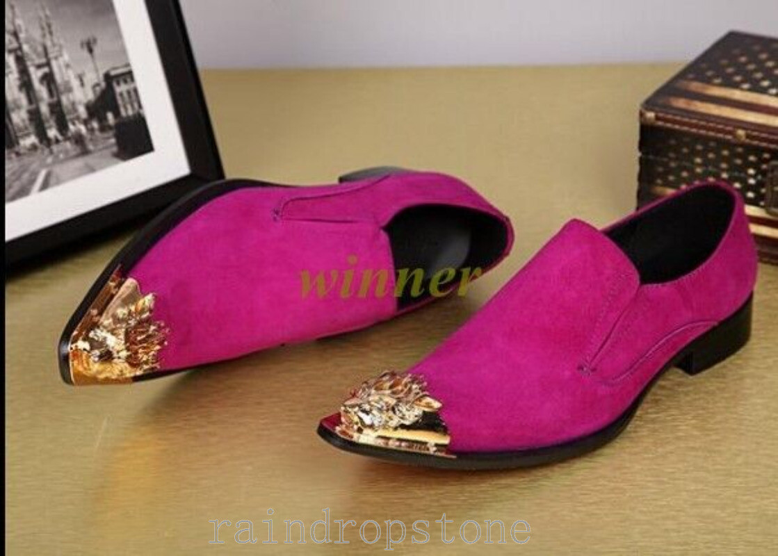 Hot Men’s Dress Formal Shoes Pull on Suede pink Breathable Metal decor Nightclub