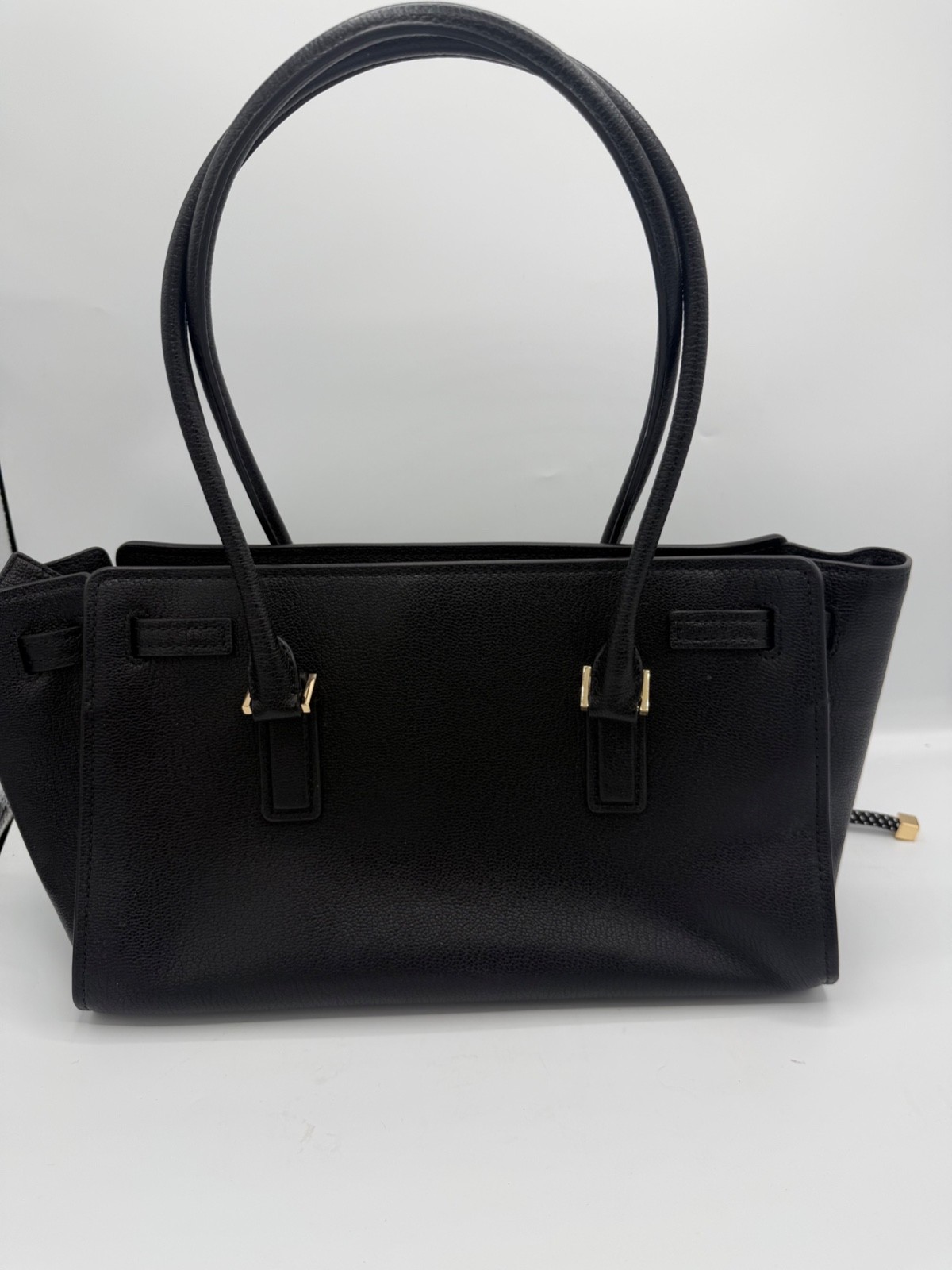 Michael Kors Hamilton Moderne Large Black Leather Tote Gold Lock MK Charm