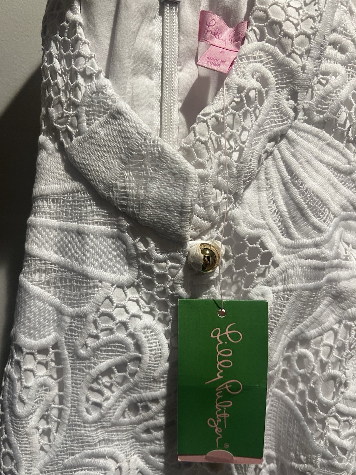 Lilly Pulitzer Alexa Shift Dress White Under The Sea Lace Gold Buttons Size8 NEW