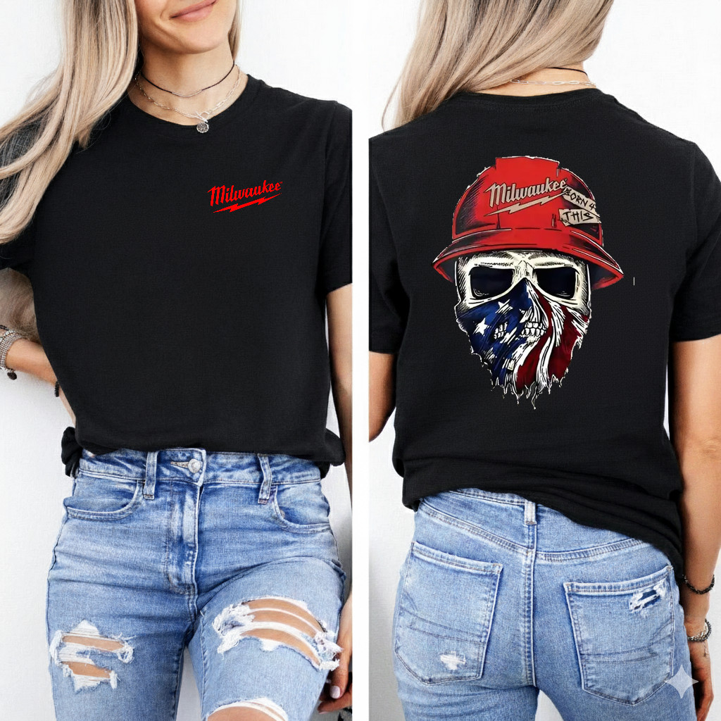 Milwaukee Tool Roughneck Skull America Flag T-Shirt, Unisex 2-Sided