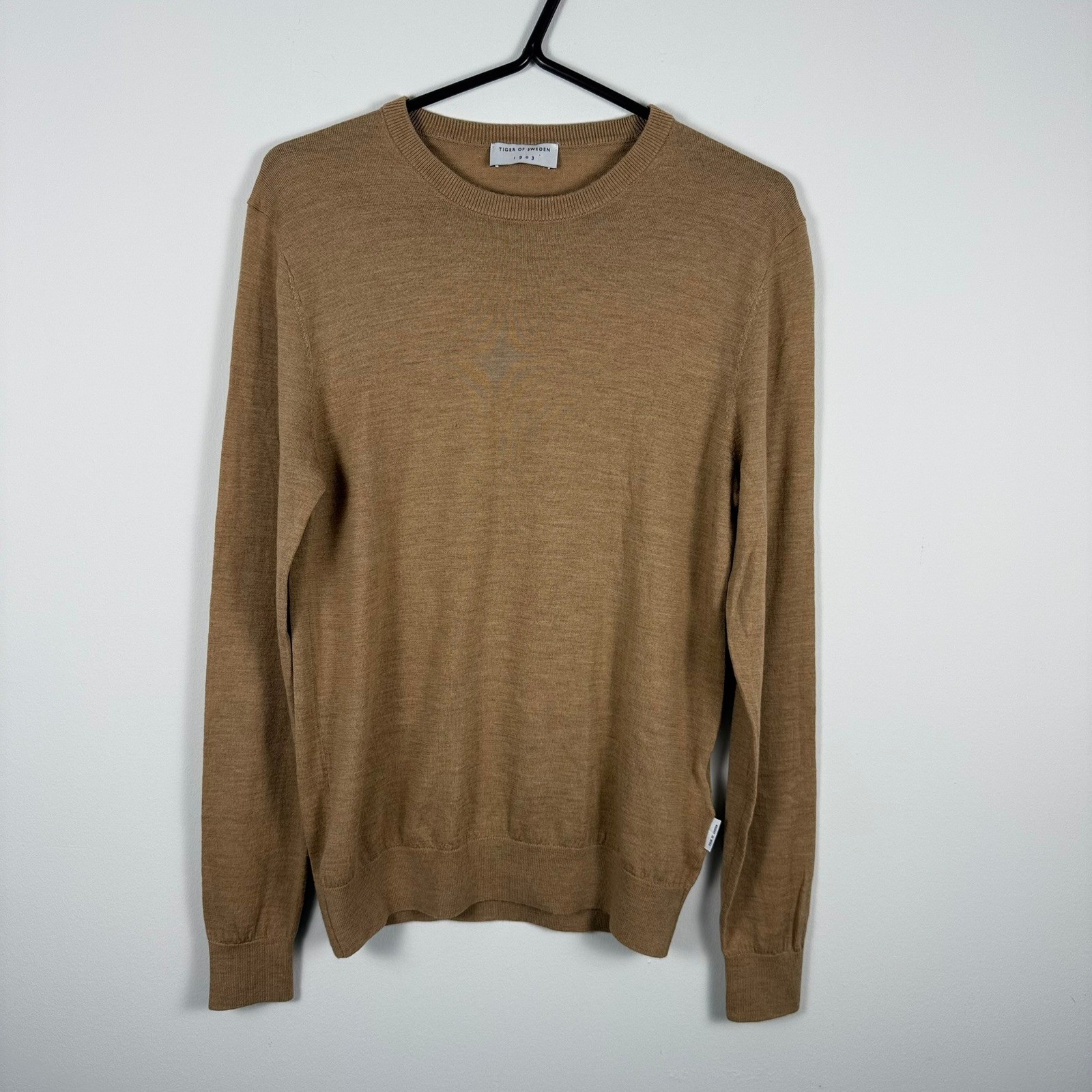 Tiger of Sweden Nichols Merino Wool Crewneck Sweater Tan Camel Mens Med