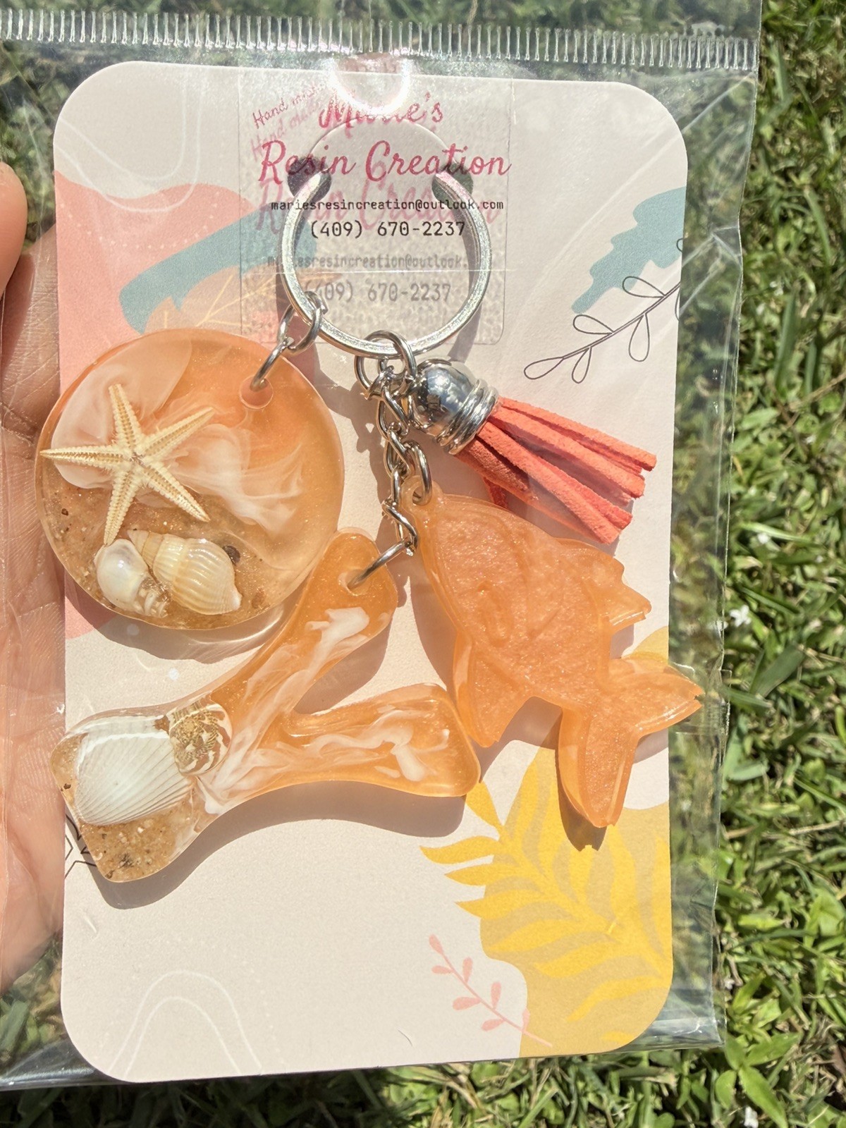 Custom made keychain Beach Theme Sunset Orange Resin Keychain.