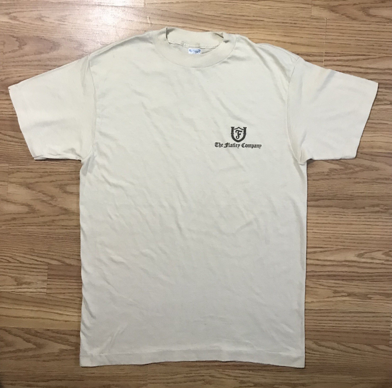 Vintage Ched by Anvil Single Stitch USA L T-Shirt Off White Flatley Company Logo