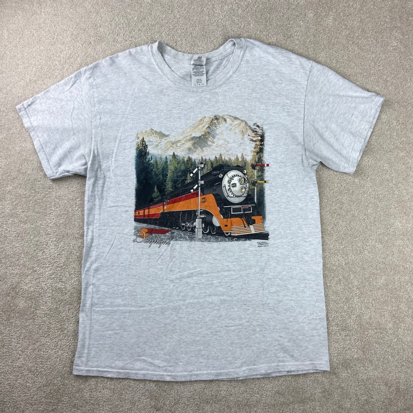 Southern Pacific 4449 Train Graphic Tee Daylight Sales T-Shirt Mens Large Gray