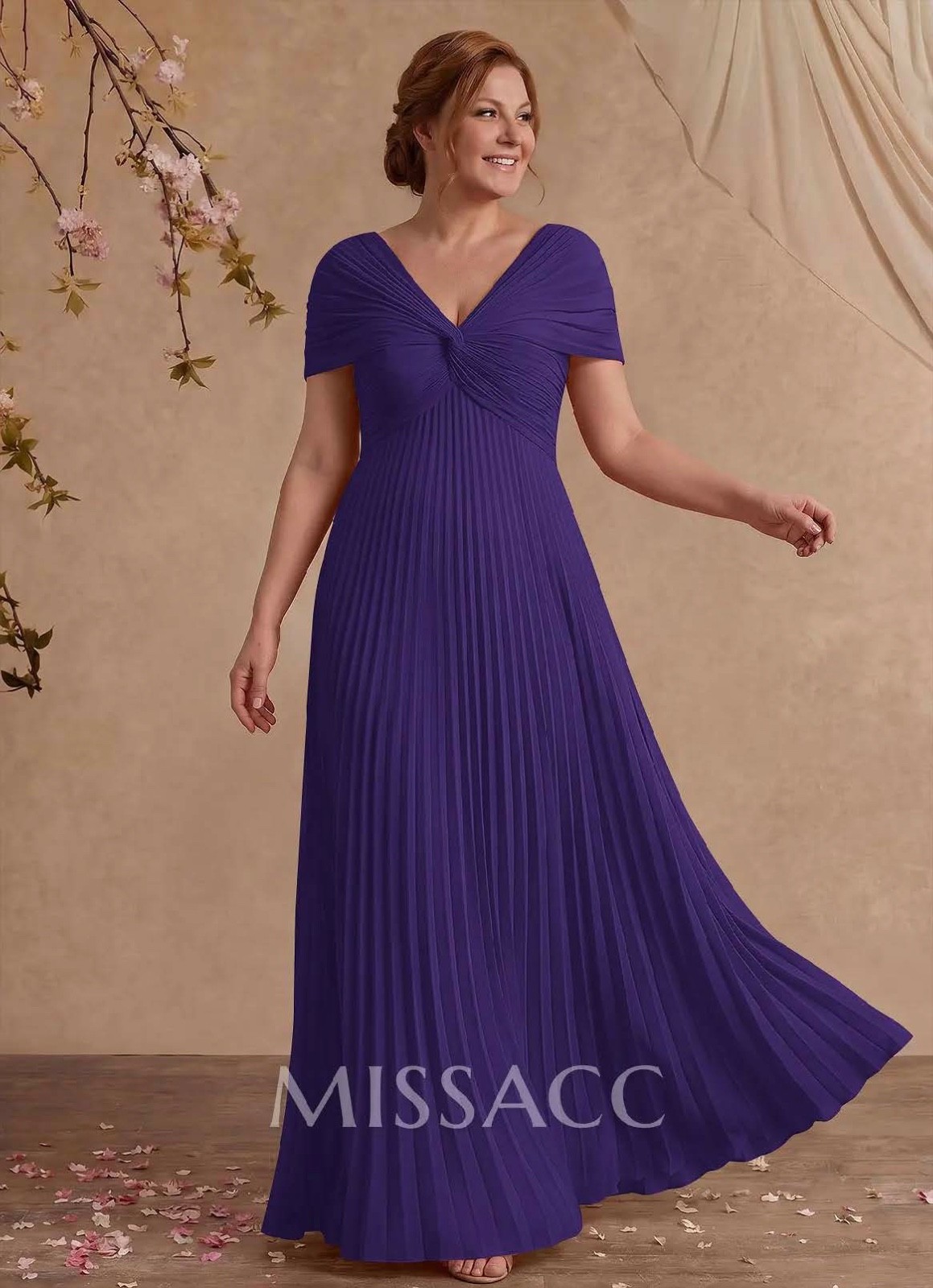 Stunning A-Line V-Neck 1/2 Sleeves Floor-Length Chiffon MOB, Regency Purple, 16