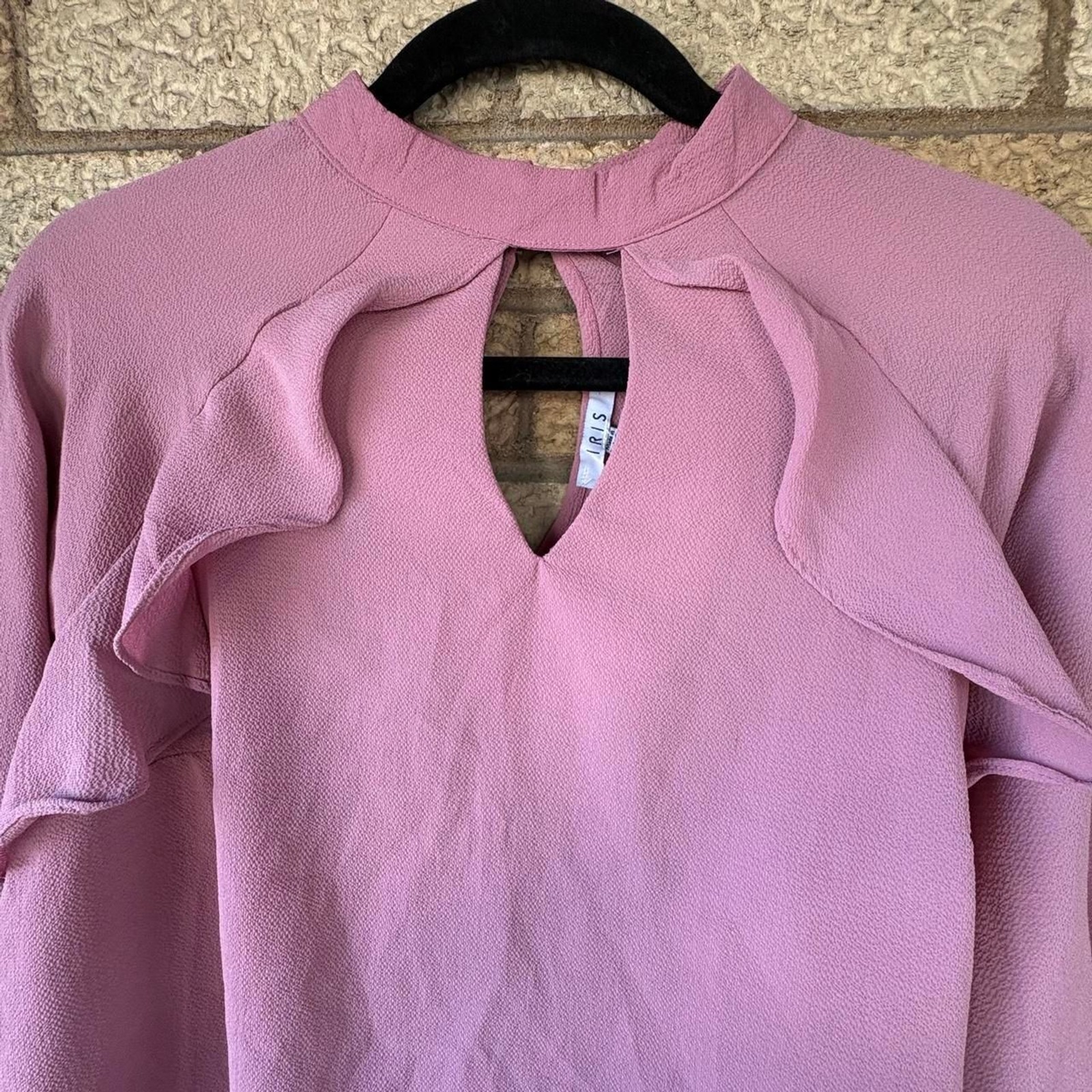 Iris Women’s Pink Ruffle Blouse With Keyhole Details