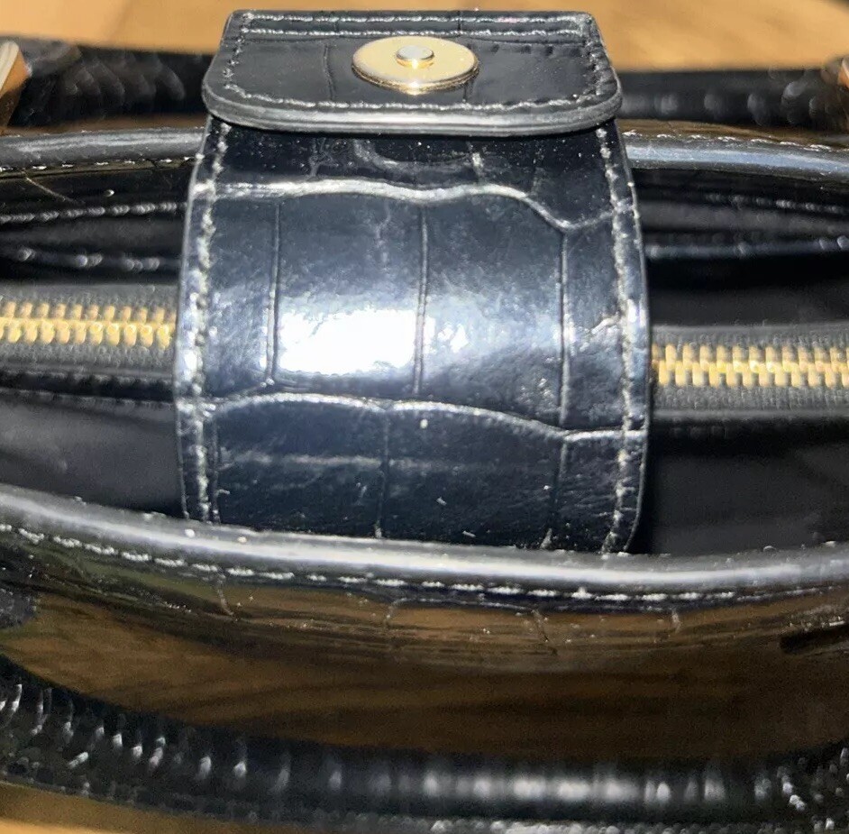 Tory Burch Robinson Crocodile Embossed Crossbody Purse Designer Bag, Black,