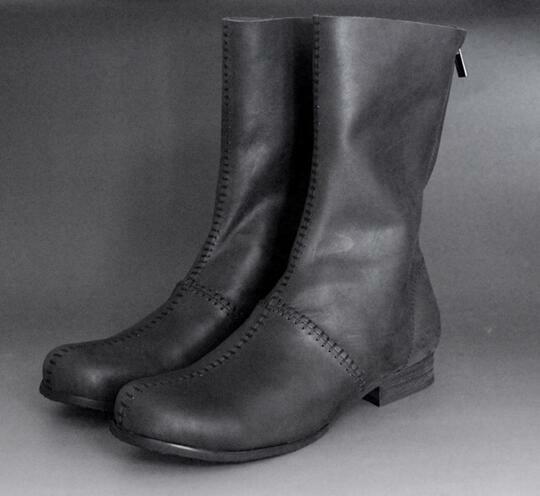Men Real Leather Mid Calf Boots Shoes Round Toe Comfort Retro Handmade Stitching