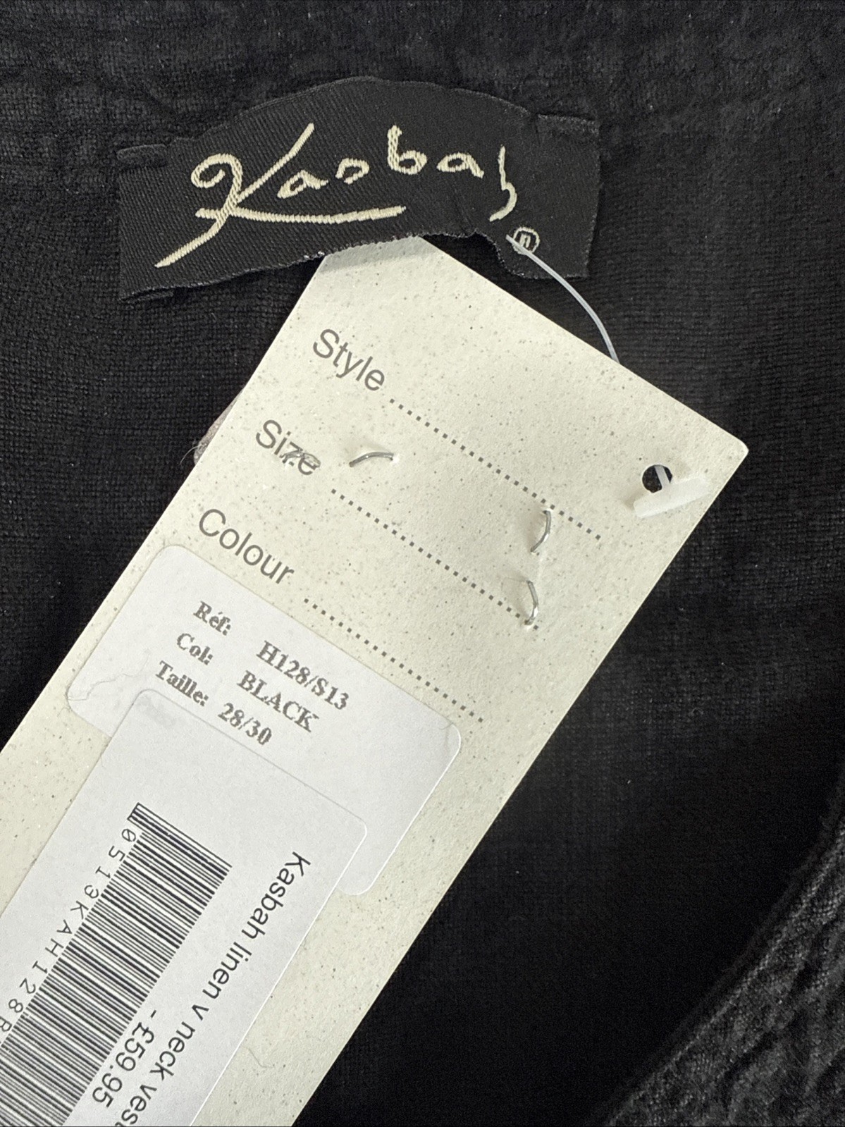 Kasbah Top Womens 28/30 Black Linen V Neck Oversize Asmy Lagenlook Beachy