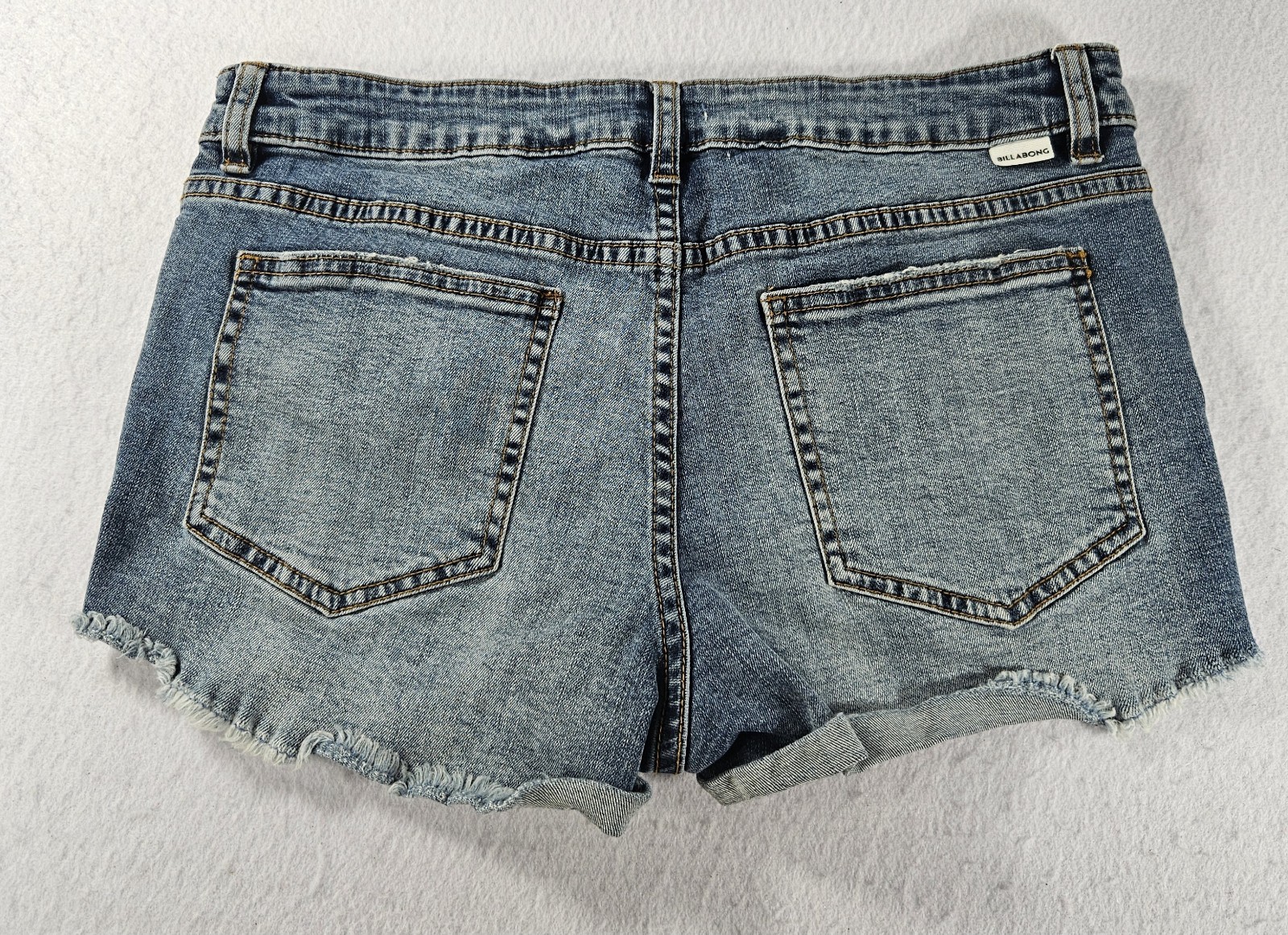 Billabong Distressed Denim Shorts Size 28 Button Fly Cut Off Frayed Hem Blue