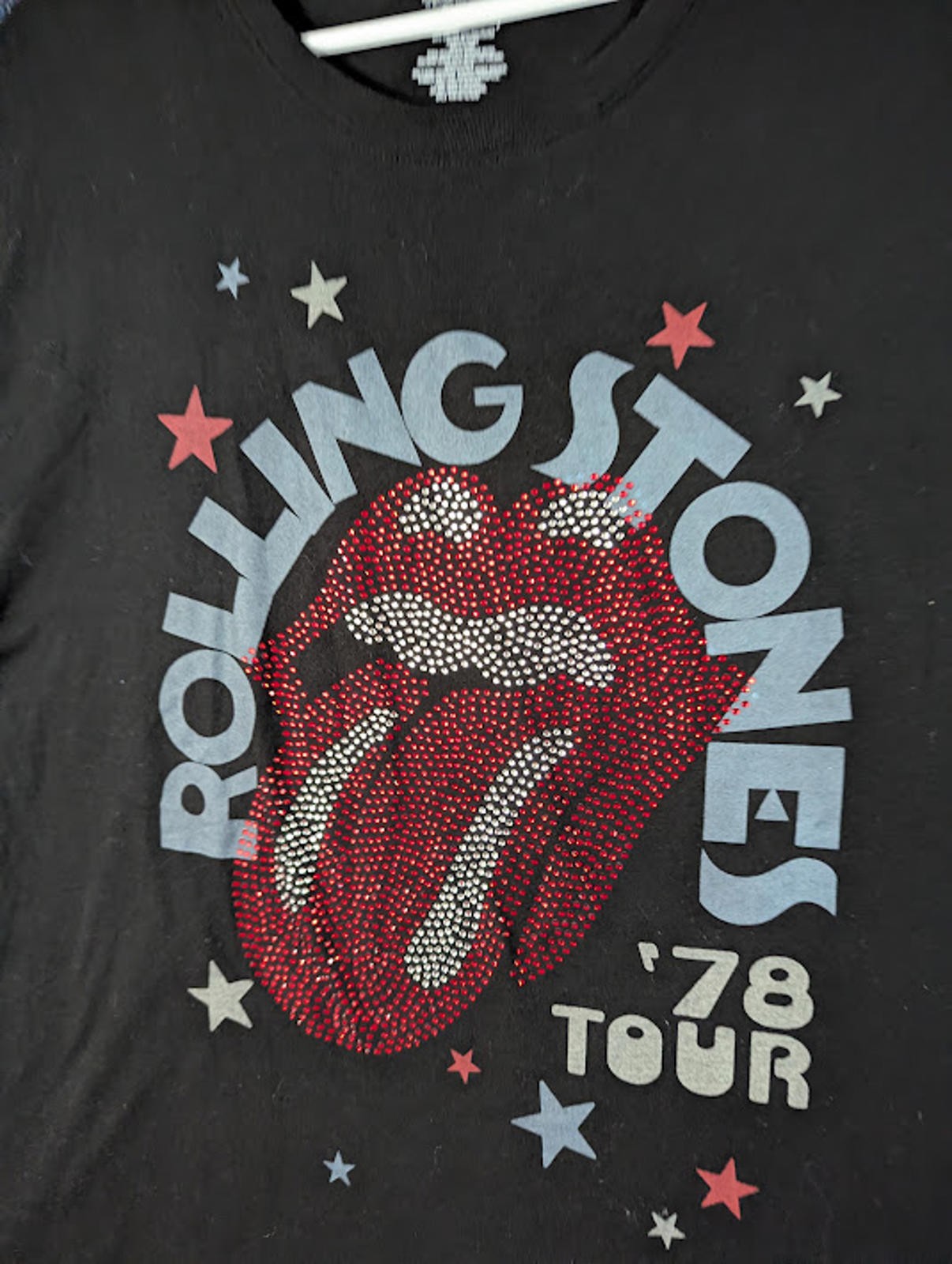 Rolling Stones Rhinestone Gems Logo Retro ’78 Tour Black Womens XL Rock Band Tee