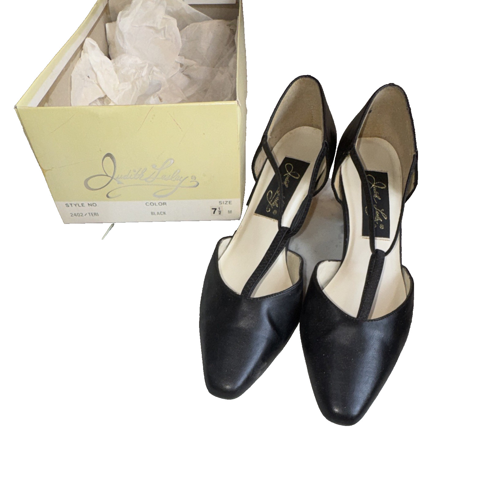 Judith Leiber Womens D’Orsay Pumps 7.5M Black Leather T-Strap Pointed Toe