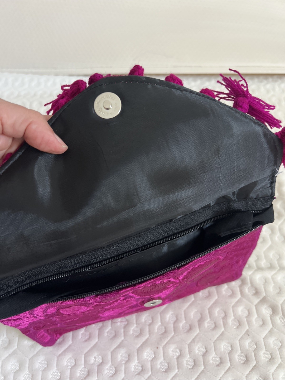 Mexican Embroidered Hot Pink Tassels Envelope Clutch Crossbody Purse