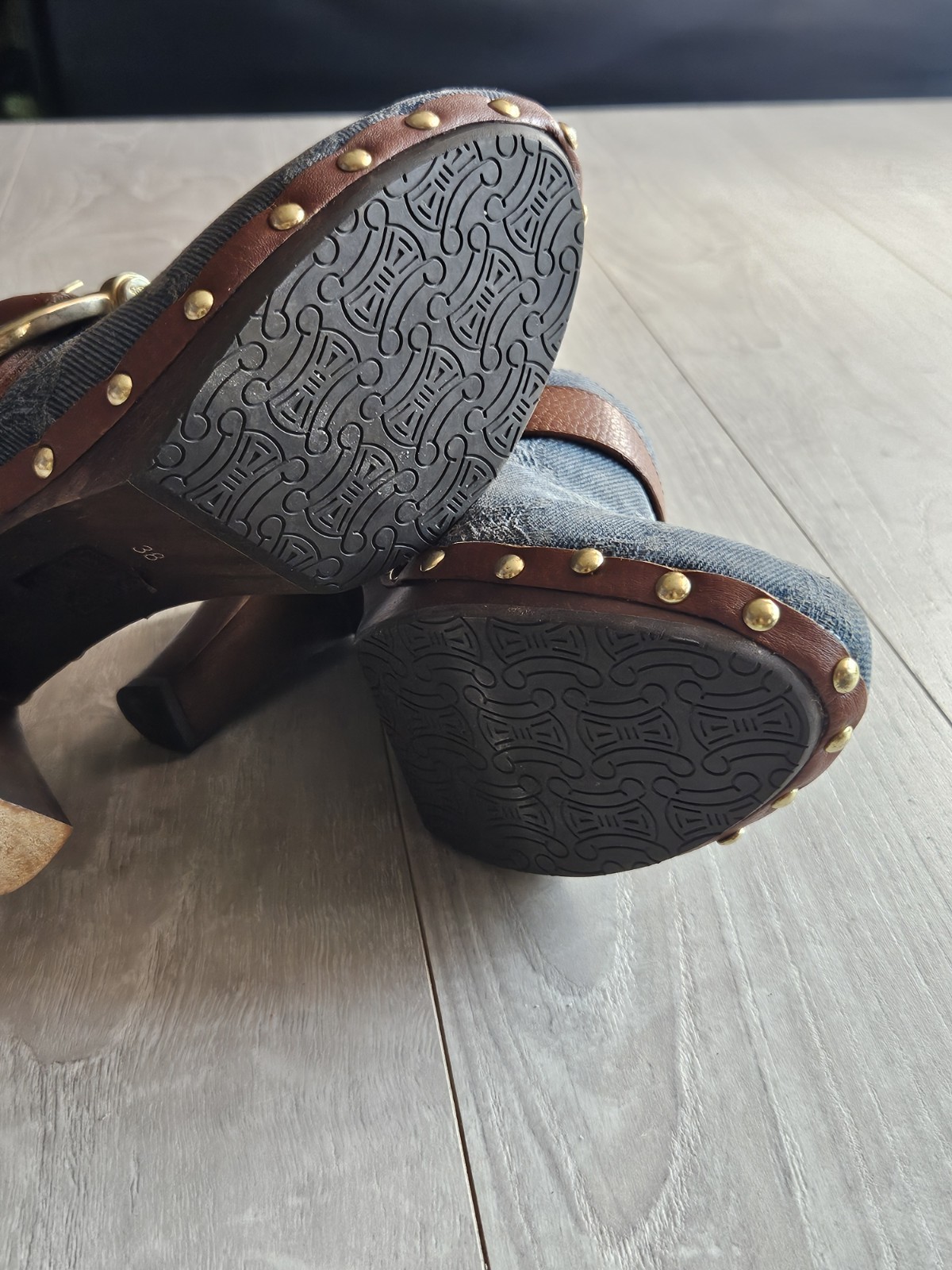 💥Celine Macadam Shoes Sandals Sabot Indigo Brown Size 38