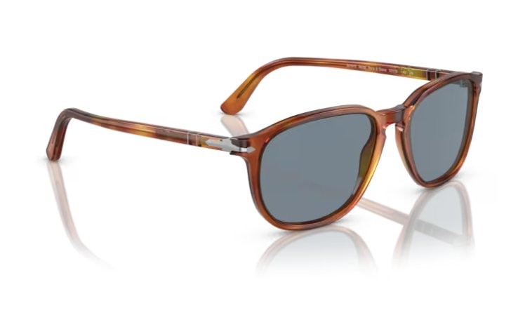 Persol Men’s 0PO3019S 96/56 55 Square Sunglasses,Light Havana Frame/Blue Lenses