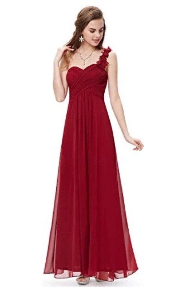 Ever Pretty Sweet Pleated Bodice One Shoulder Chiffon Bridesmaid Dress Red 8