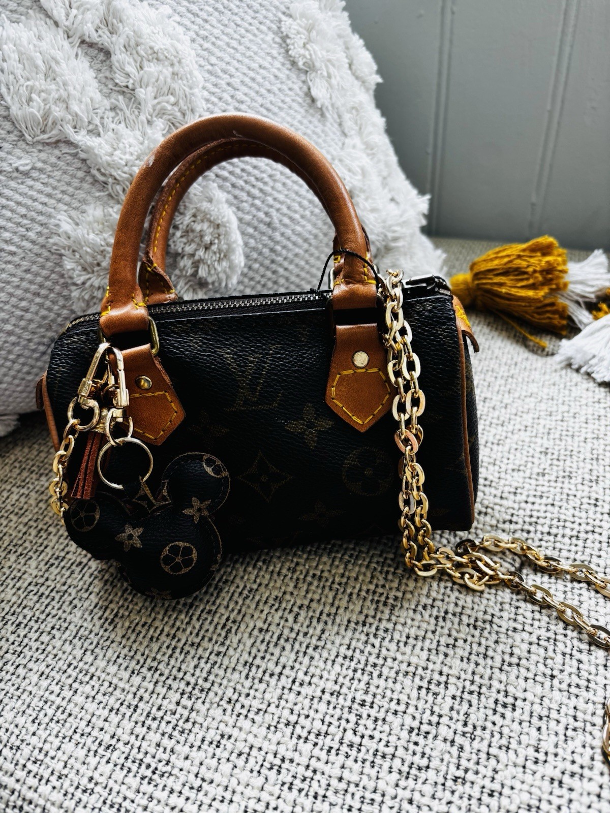Louis Vuitton Monogram Mini Top Handle Bag Zip Chain Strap Gold Hardware