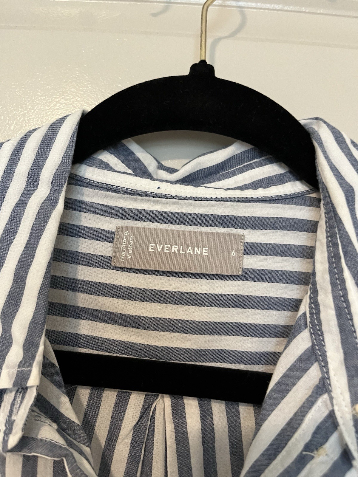 Everlane Womens Silky Cotton Relaxed Button Down Shirt Striped Green 6