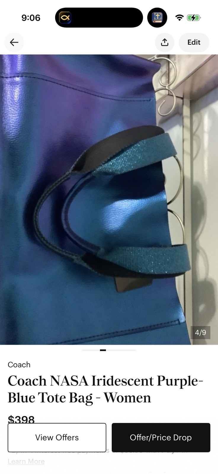 Coach Large Derby Tote in Hologram Leather F59388 Metallic Oil Slick Iridescent