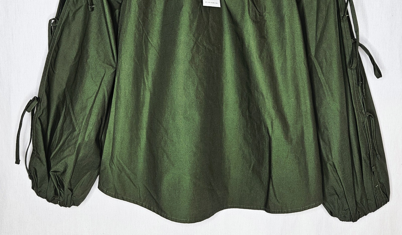 Free Assembly Green Gathered Neck Off Shoulder Top Tie Sleeve XS S M L or XL