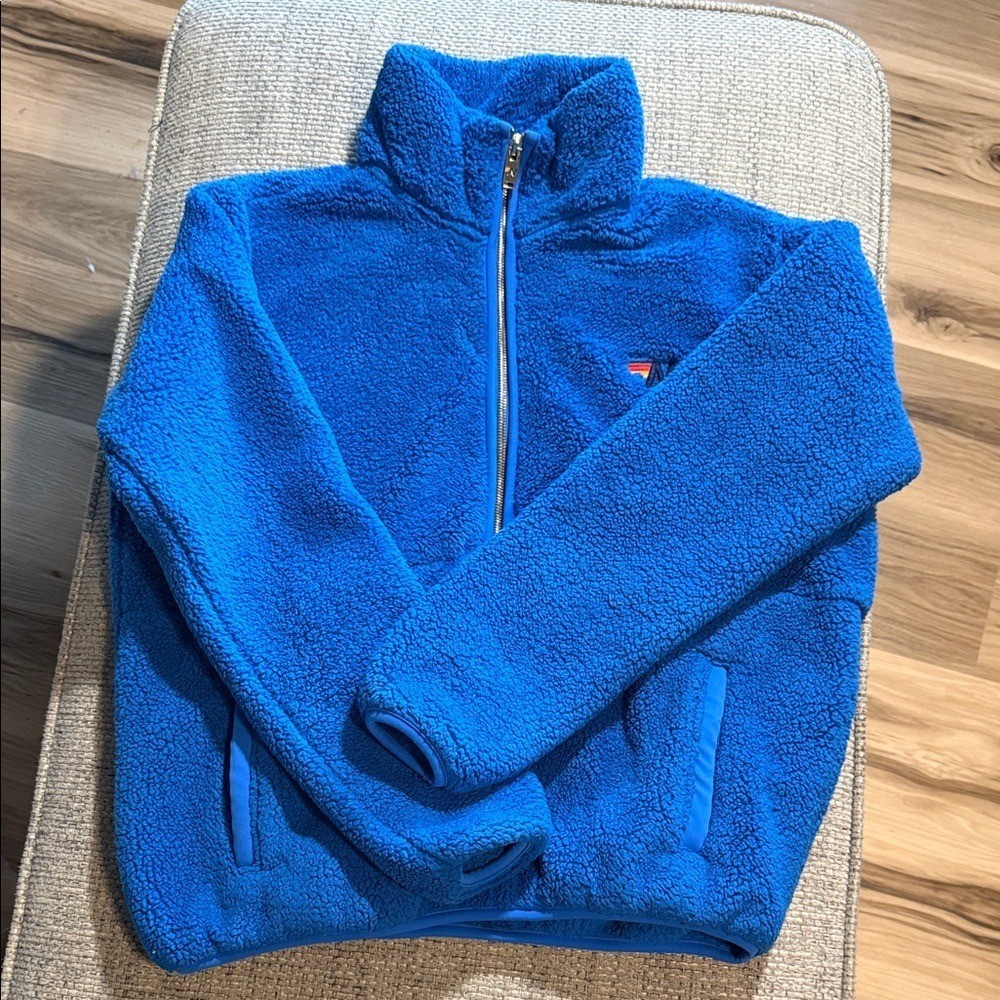 Aviator Nation Teddy Plush Half Zip Jacket Pullover Sweatshirt Blue Cina XS