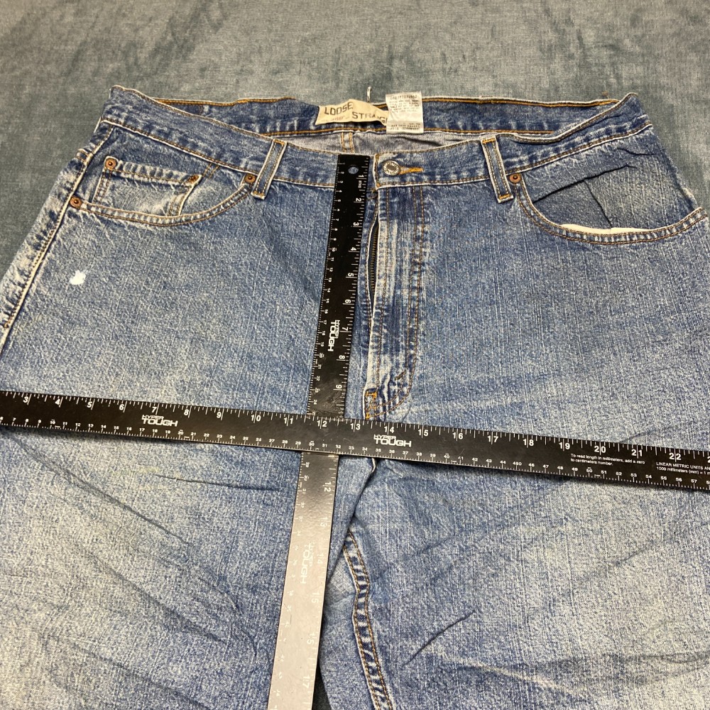 Levi’s 569 Straight Jeans Mens 38×32 Blue Denim Cotton Frayed Hem Relaxed Fit