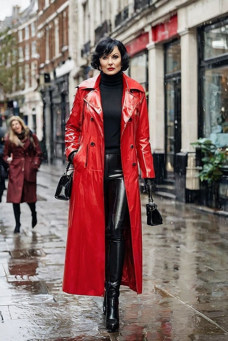 NEW PVC Vinyl womens Shinny trench long Coat Waterproof Winters Jacket