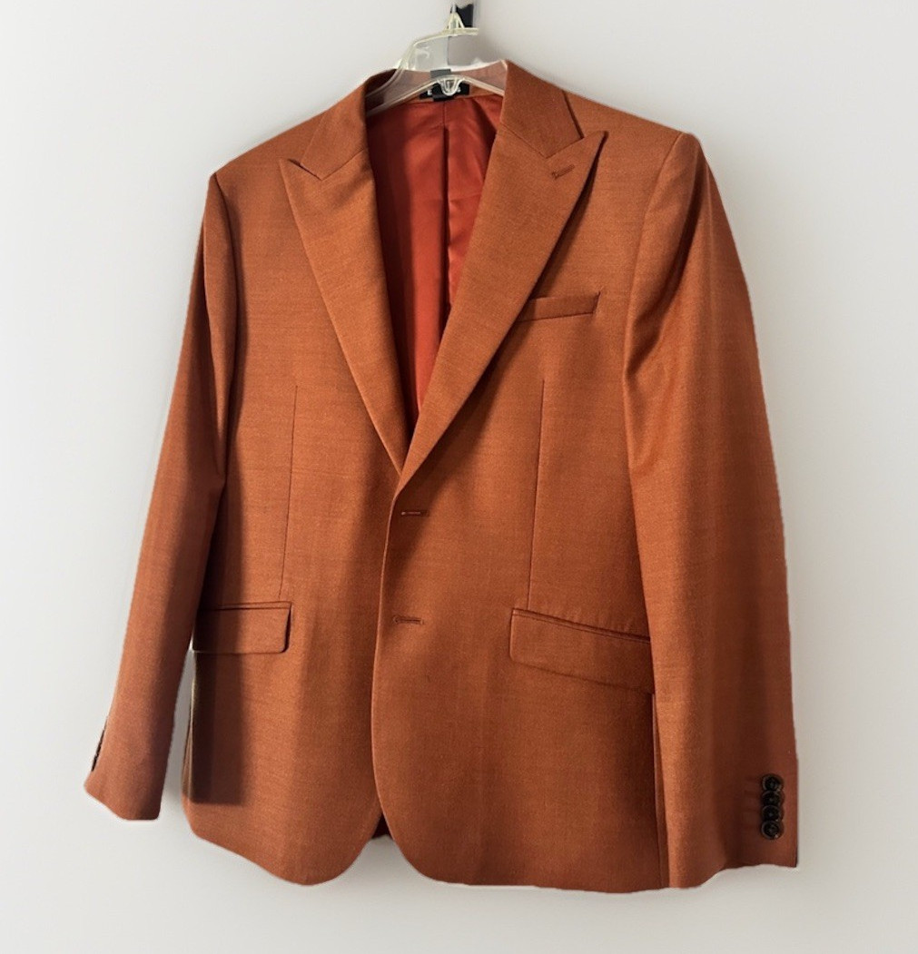 Express Men’s Brown Solid Single-Breasted Two-Button Notch Lapel Blazer 40S