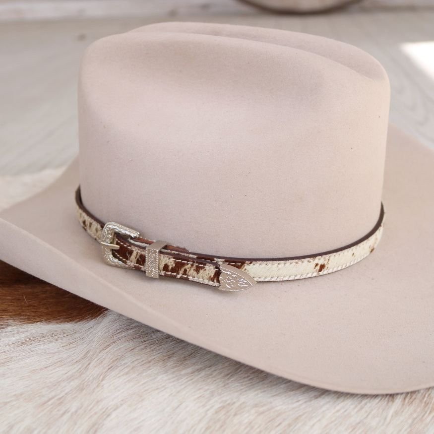 Cowhide Hat Band Brown with Silver Buckle – Branson