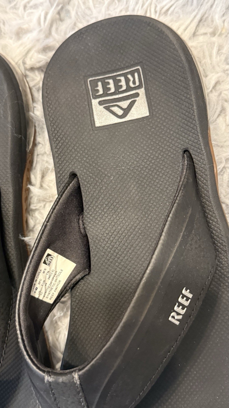 Reef Anchor Men’s Black Flip Flop Sandals Slip On US 11 EU 44