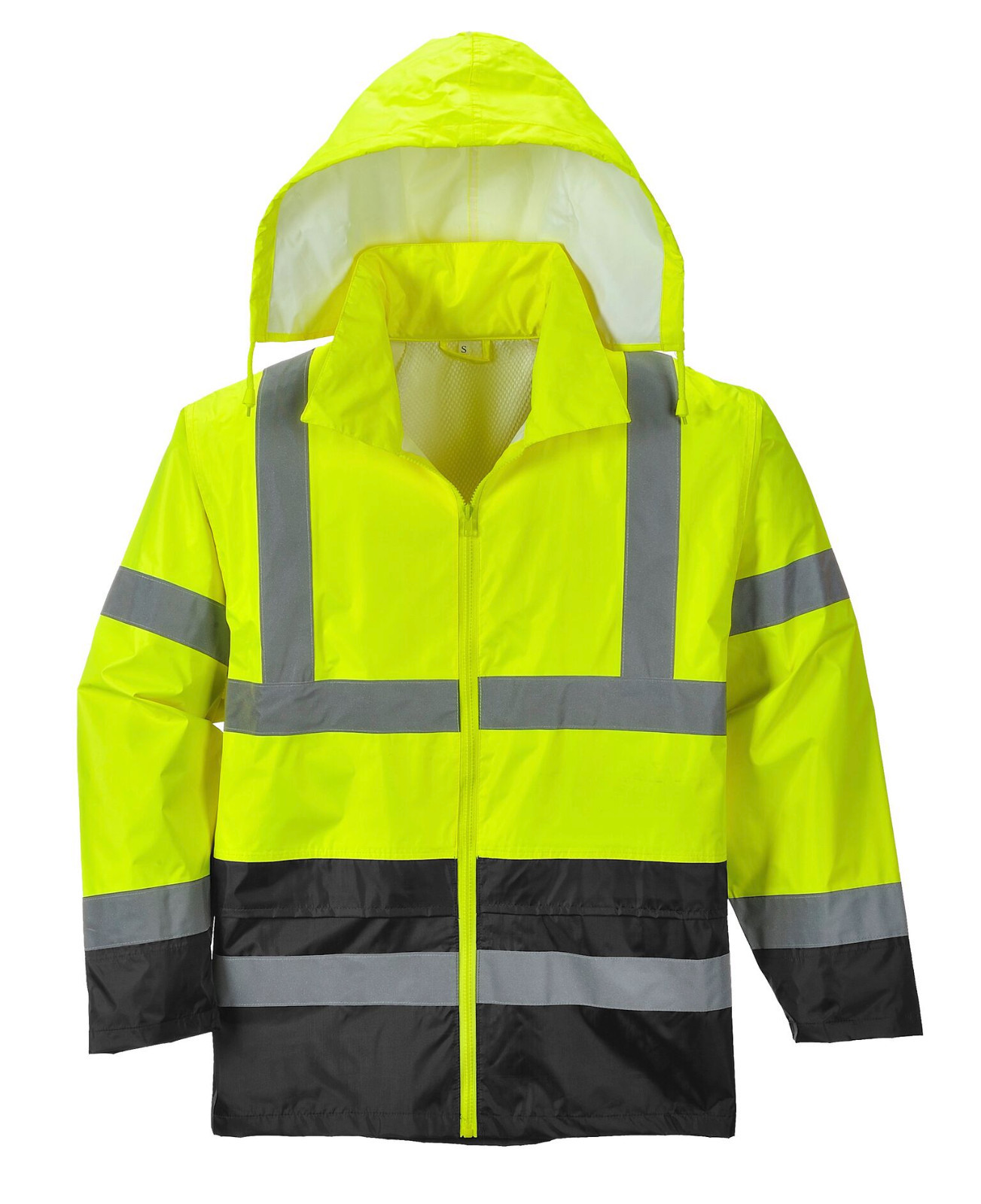 Hi Vis Rain Jacket Reflective Tape Hood Waterproof ANSI, Reflective Coat, S-7XL