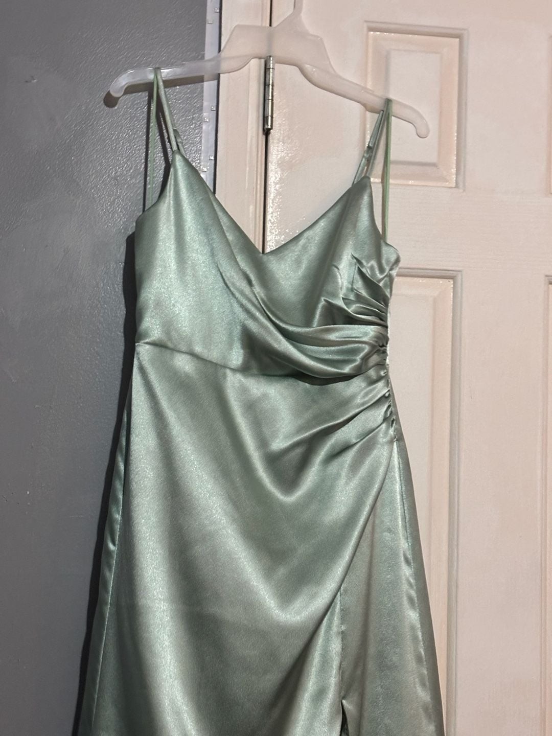Birdy Grey Ash Crepe-Back Satin Dress in Sage Green Small