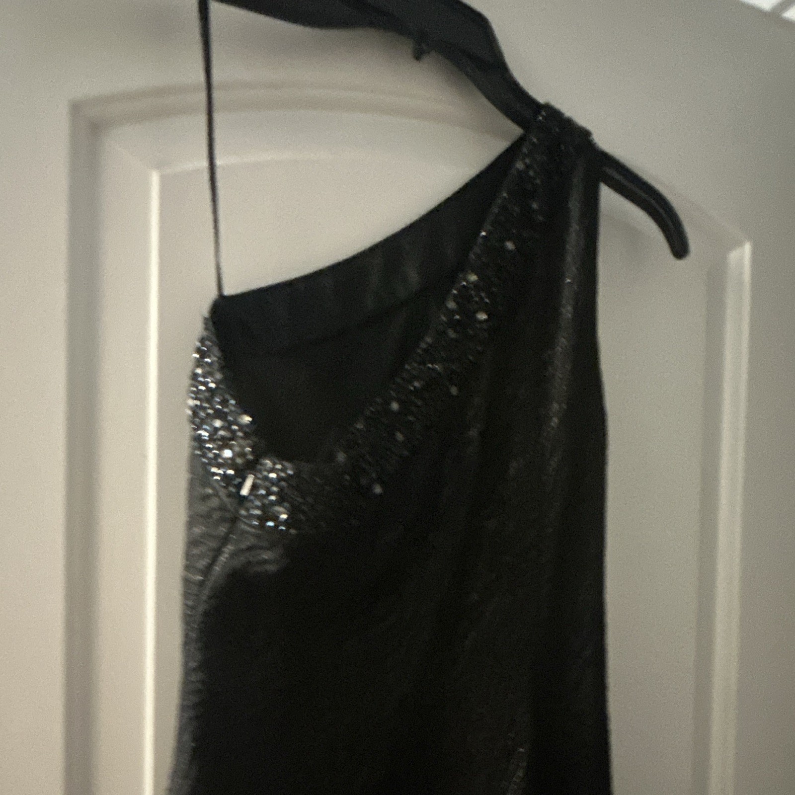 Carmen Marc Valvo Black Sequin One-Shoulder Sleeveless Maxi Dress Size 2
