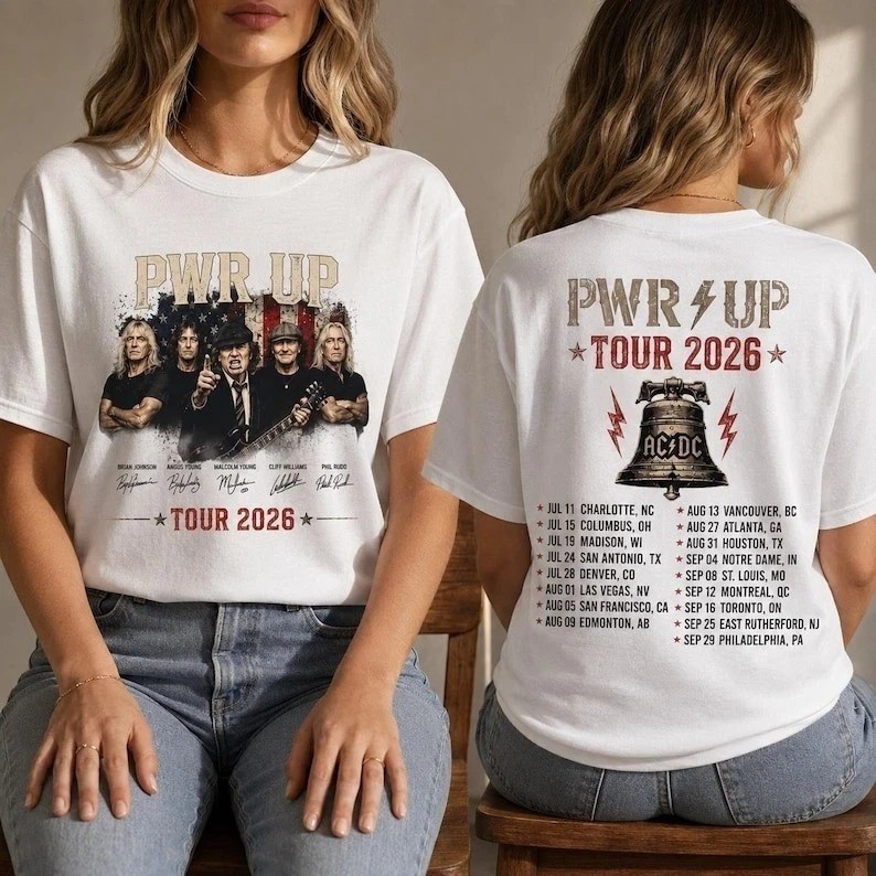 AC.DC PWR UP Tour 2026 Front Back/White T-shirt Fan Gift Unisex Size S-4XL