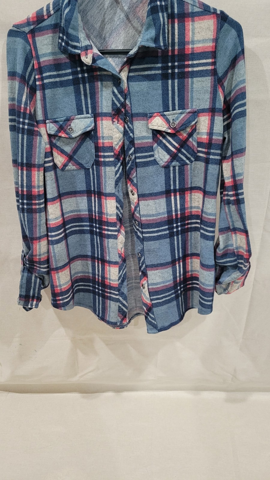 Vanity Women’s Plaid Flannel Button-Up Shirt Blue/Red/White Long Sleeve S