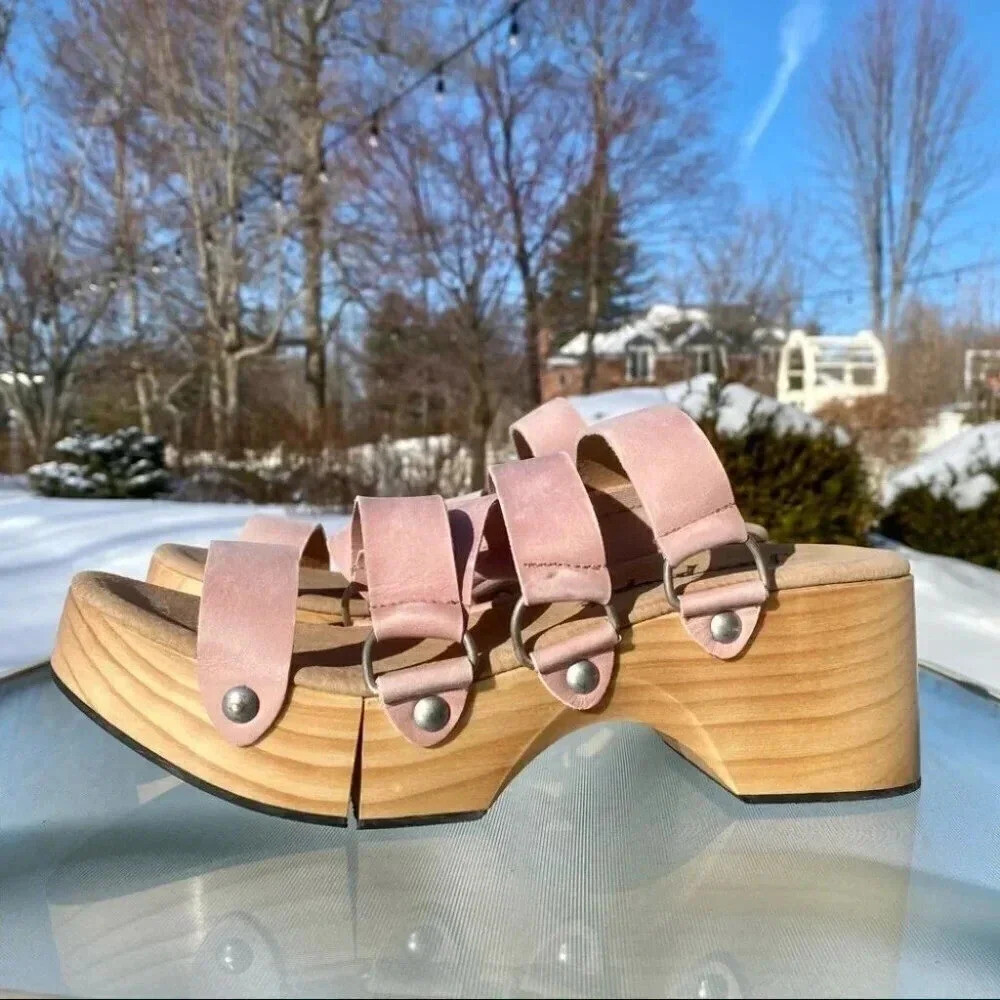 Free People Virgo Switchback Platform Sandals Pink Suede US 10 / EUR 40