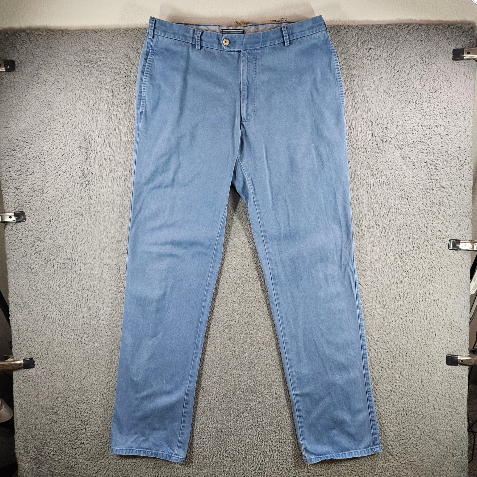 Peter Millar Mens 35×34 Blue Pima Cotton Flat Front Chino Pants Trousers