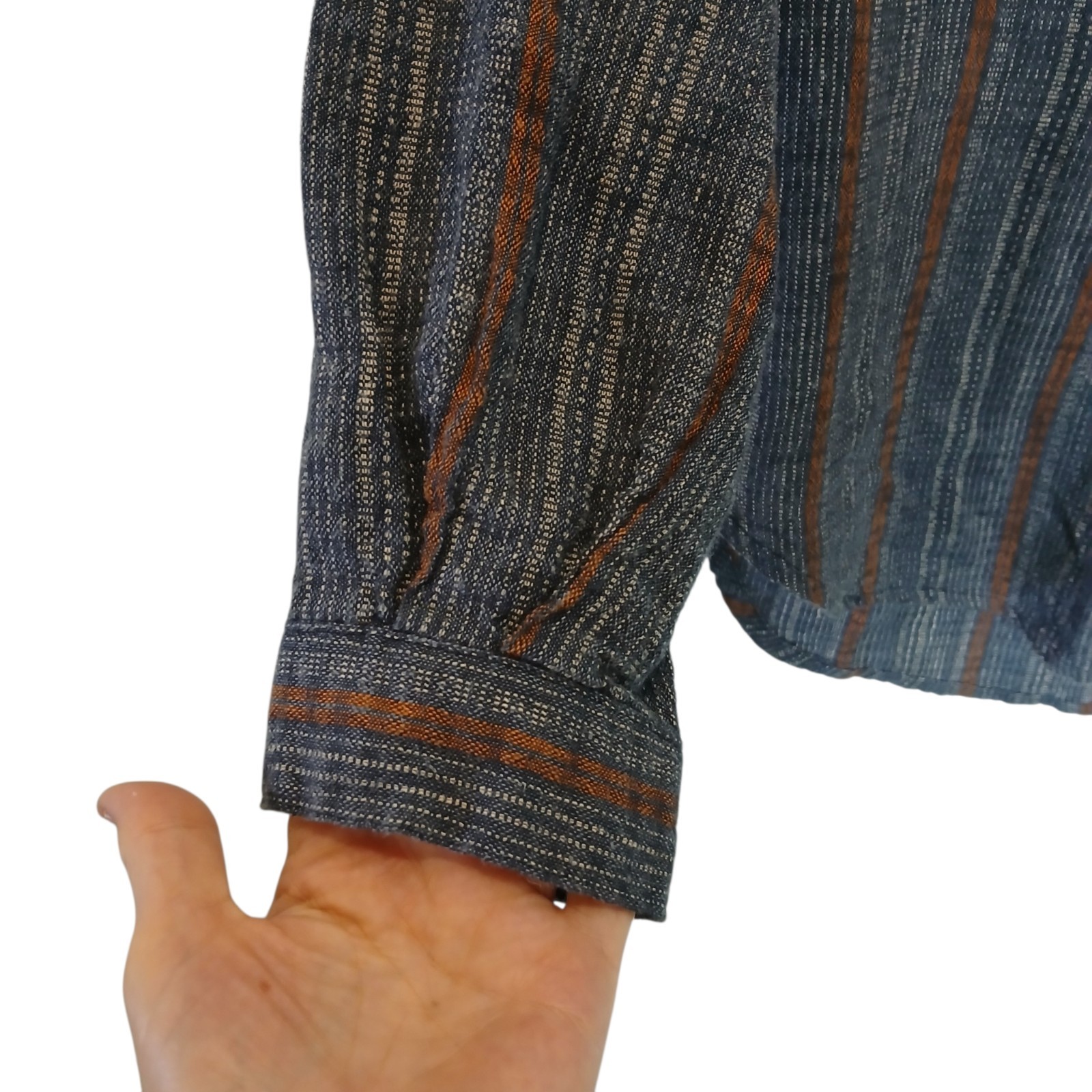 POETRY Shirt Size 8 Womens Hemp Organic Cotton Blend Blue Striped Button Down