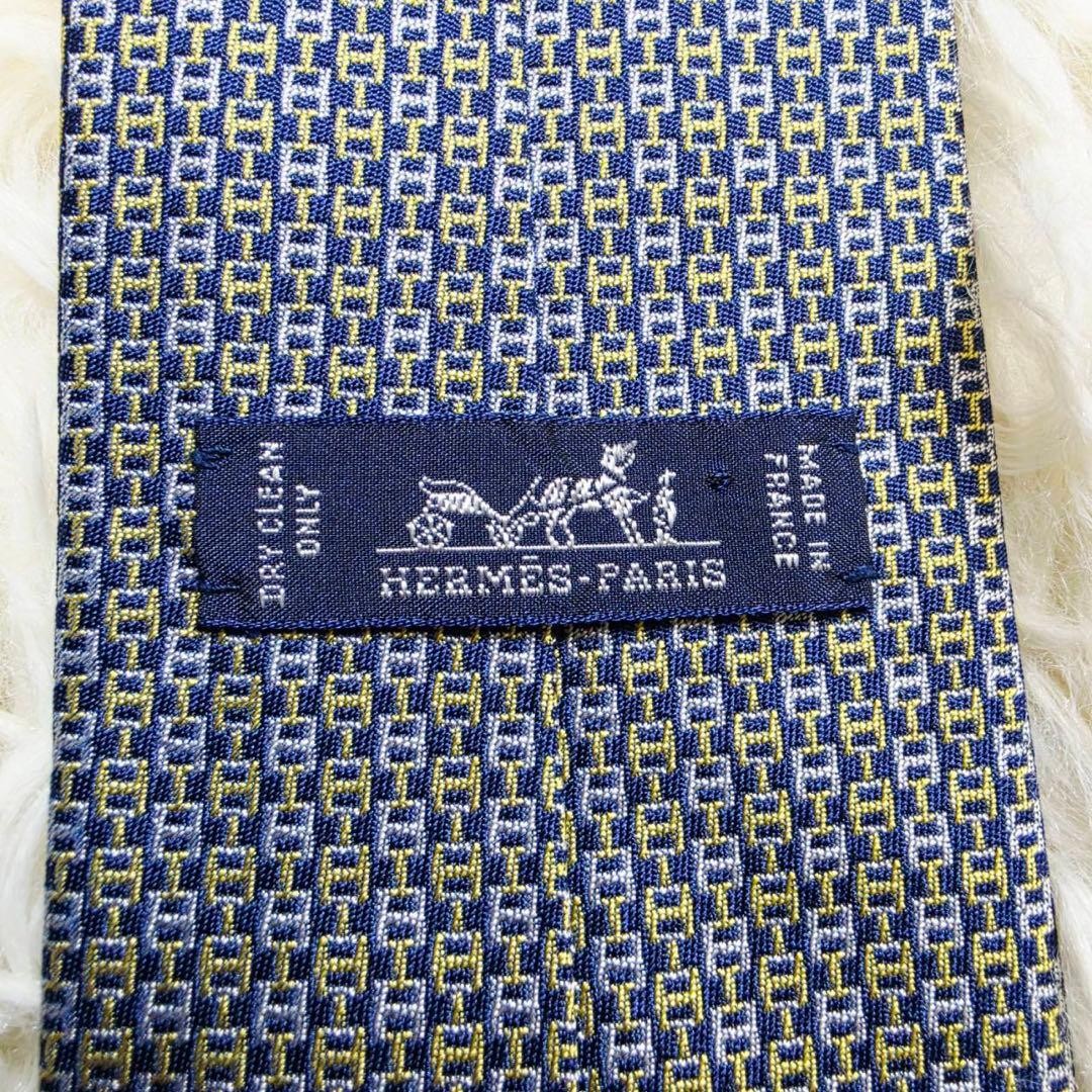 Classic HERMES Tie Navy H Pattern Logo Silk 8cm Blade
