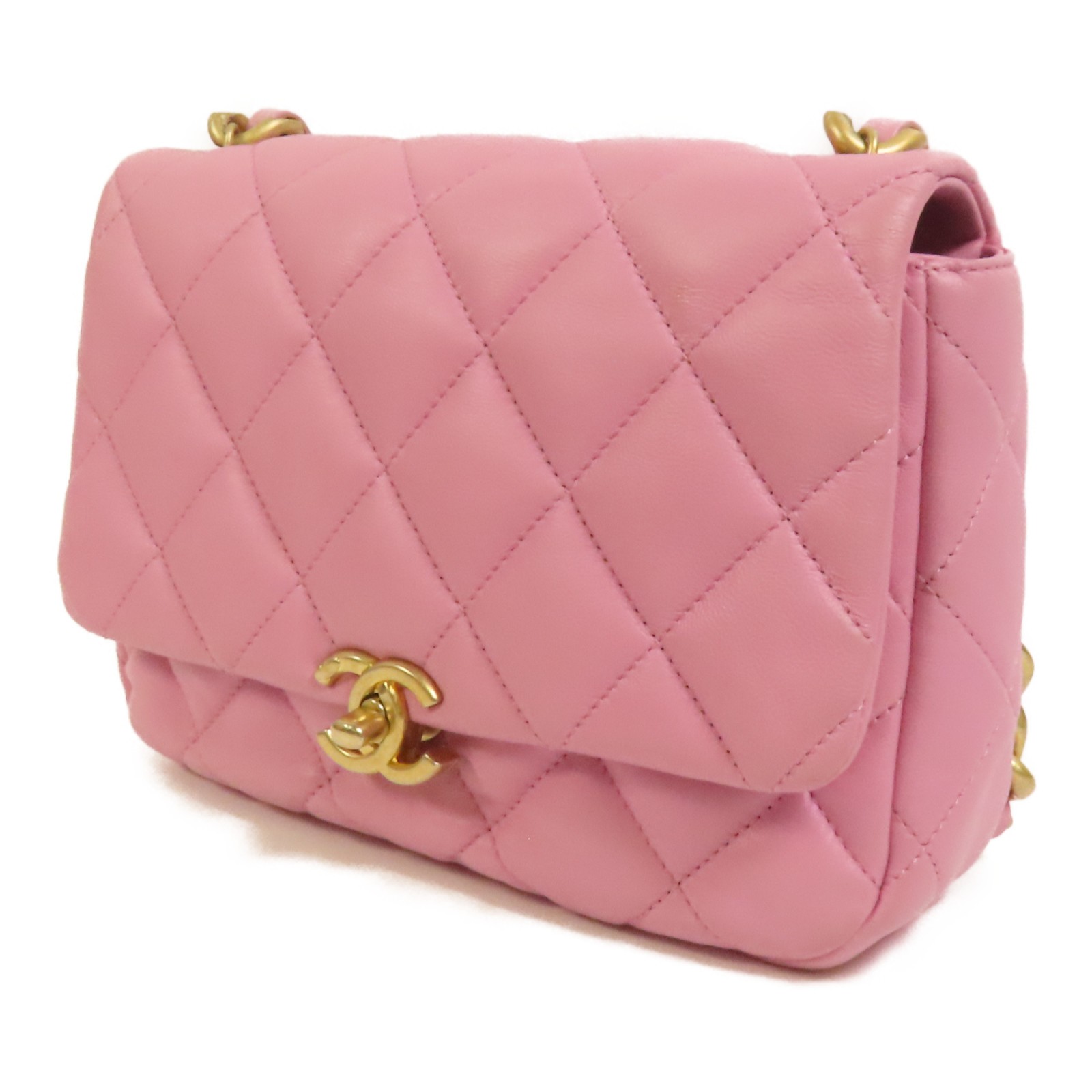 CHANEL CC GHW Chain Shoulder Bag Lambskin Leather Pink