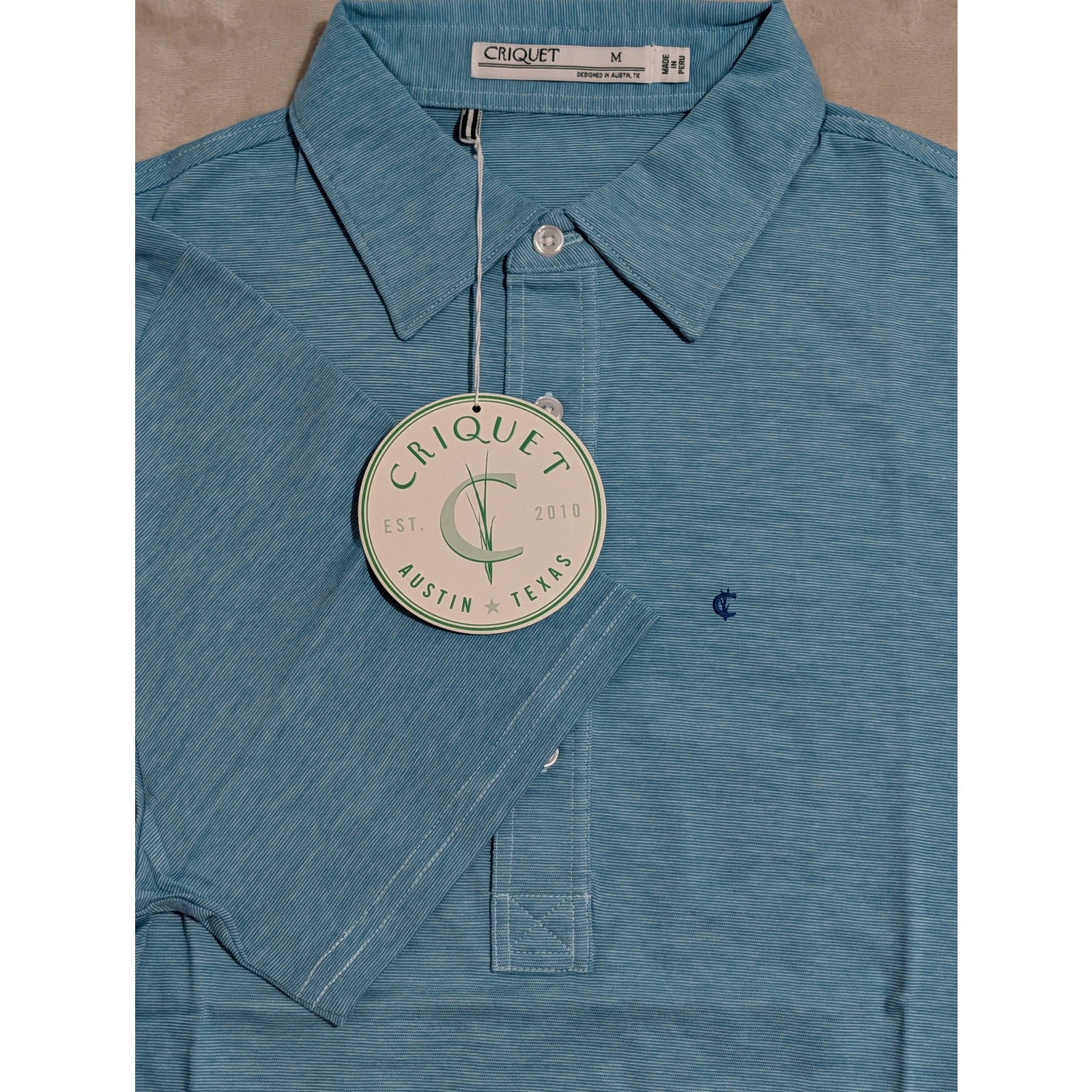 Criquet Men’s Players Polo Shirt Blue Heathered Medium Organic Cotton Golf NWT
